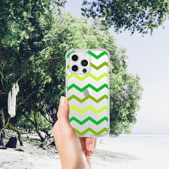 Coque de téléphone iPhone 13 Pro Max Coque arrière en Siliconen avec bord transparent Zigzag vert
