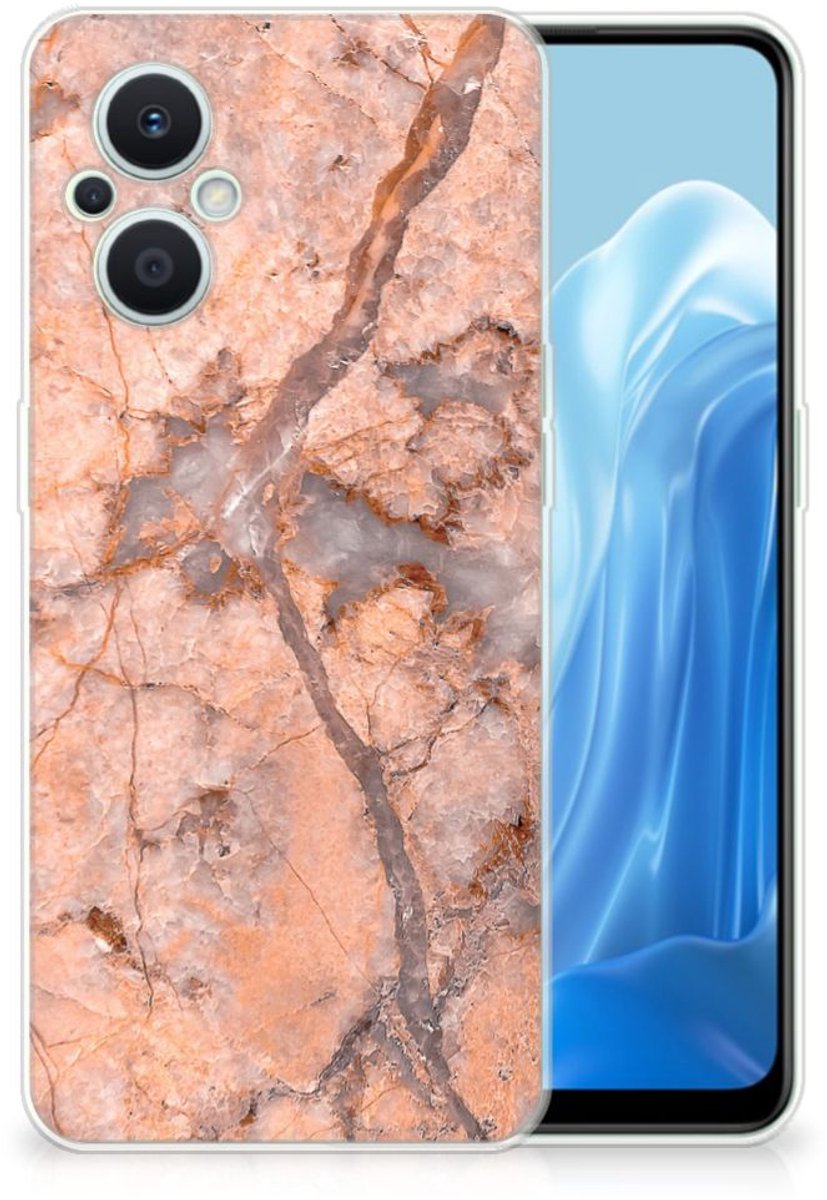 OPPO Reno8 Lite TPU Siliconen Hoesje Marmer Oranje