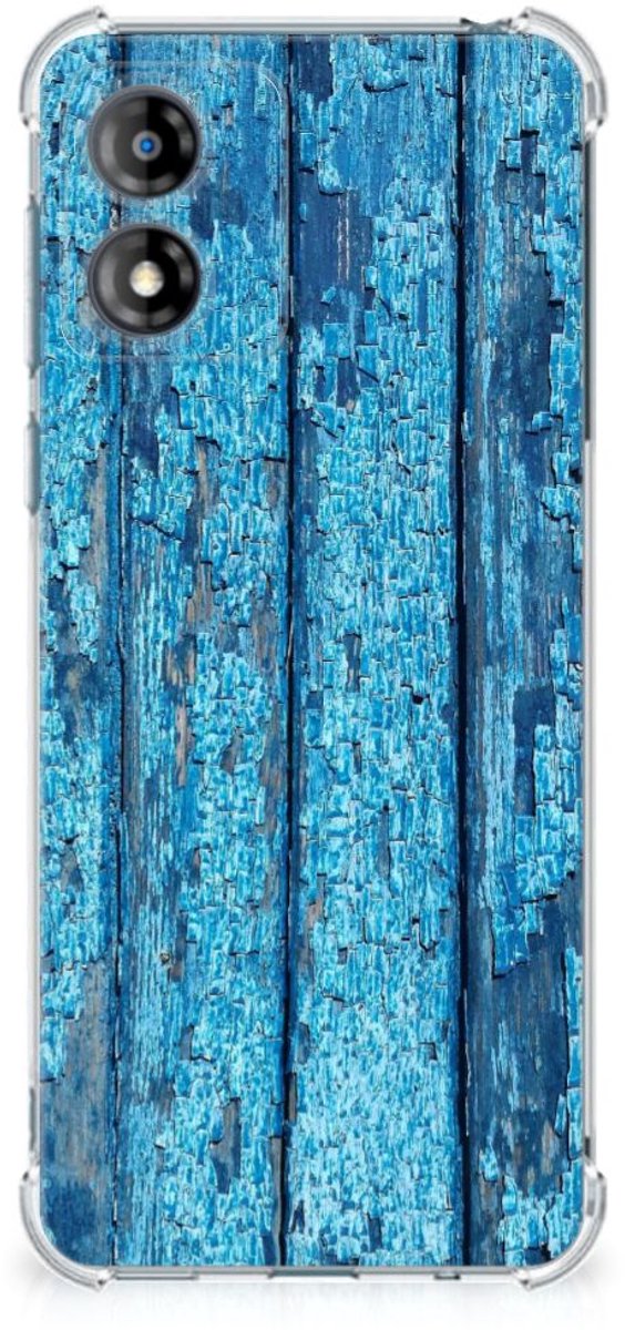 TPU Case Anti-Shock voor Motorola Moto E13 Stevig Telefoonhoesje Wood Blue
