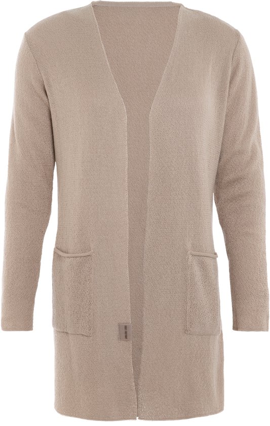 Cardigan long tricoté Ella de Knit Factory - Cardigan tricoté pour femme - Cardigan long au-dessus du genou - Cardigan Zwart pour femme en 30% laine et 70% acrylique - Lin - 40/42