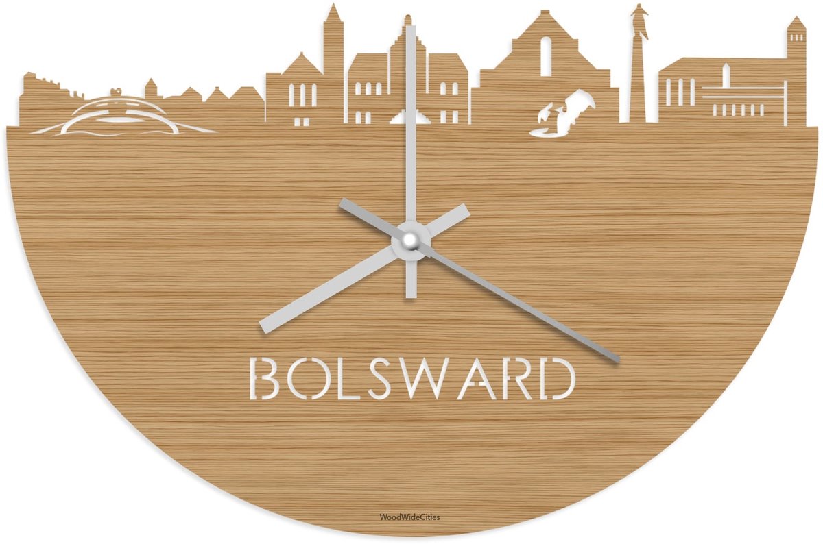 Skyline Klok Bolsward Bamboe hout - Ø 40 cm - Stil uurwerk - Wanddecoratie - Meer steden beschikbaar - Woonkamer idee - Woondecoratie - City Art - Steden kunst - Cadeau voor hem - Cadeau voor haar - Jubileum - Trouwerij - Housewarming -