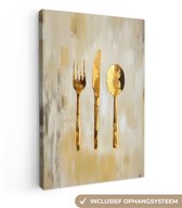 Tableau sur toile 60x90 cm - Décoration murale exclusive Peinture - Or - Couverts - Décoration murale salon - Décoration chambre - Accessoires chambre - Peintures sur toile