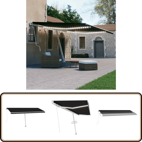 vidaXL Luifel Handmatig Uittrekbaar met LED Zonnescherm Zonneluifel Zonwering Terrasscherm Scherm Terrasluifel Balkonluifel Kap 300x150 cm Antraciet vidaXL Luifel Handmatig Uittrekbaar met LED Zonnescherm Zonneluifel Zonwering Terrasscherm Scherm Terrasluifel Balkonluifel Kap 300x150 cm Antraciet