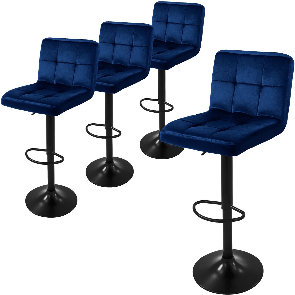 ml-design barkruk set van 4, fluwelen bekleding, blauw, met rugleuning en voetensteun, baliekruk in hoogte verstelbaar 63-83cm, 360° draaibaar, bistro kruk draaibare barkruk barstoelen