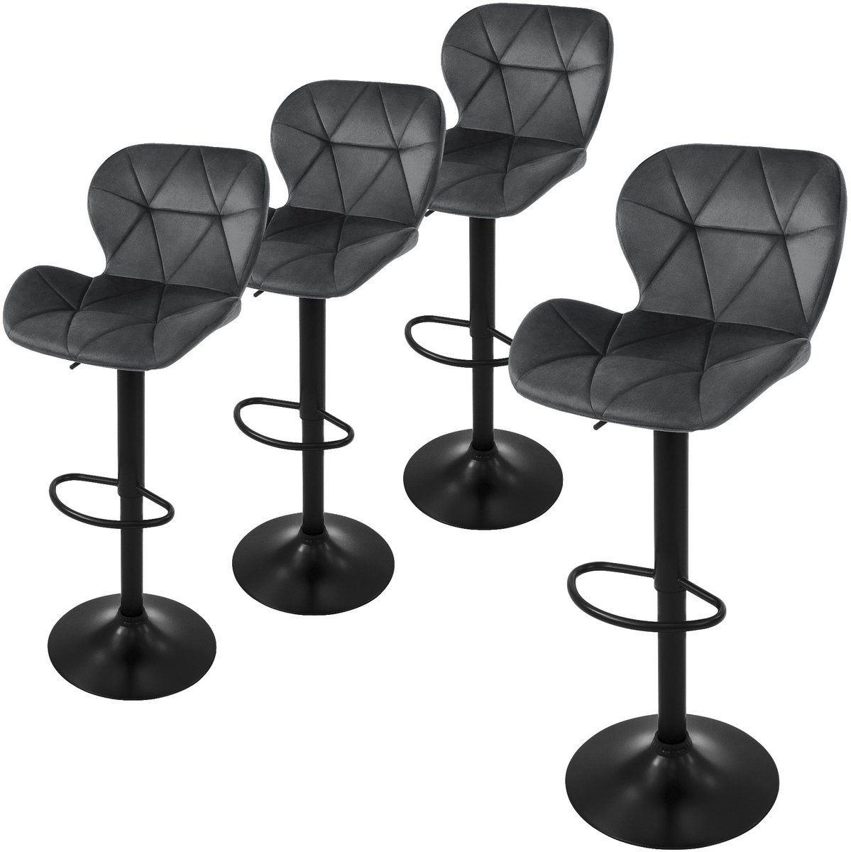 ml-design barkruk set van 4, fluwelen bekleding, grijs, met rugleuning en voetensteun, baliekruk in hoogte verstelbaar 63-83cm, 360° draaibaar, bistro kruk draaibare barkruk barstoelen