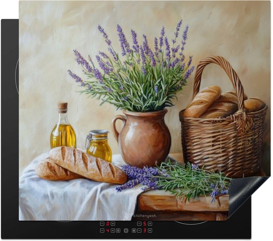 KitchenYeah® Protection plaque induction 60x52 cm - Lavande - Pain - Nature morte - Vintage - Protege plaque de cuisson - Couvre plaque induction - Protecteur d'induction - Cuisine