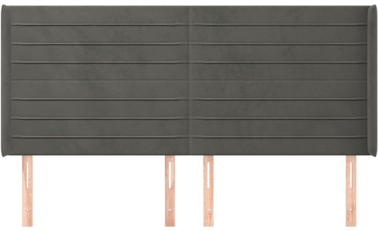 vidaXL Hoofdbord met randen 163x16x118/128 cm fluweel donkergrijs - Hoofdbord - Hoofdborden - Hoofdeinde - Houten Hoofdbord
