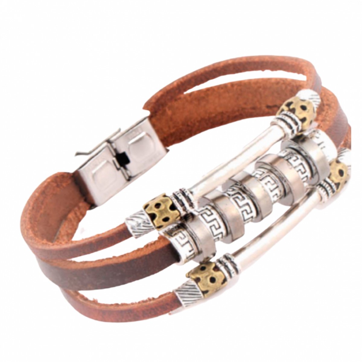 Armband- Bruin- Leer- Cairo-metale sluiting- 21 cm - Charme Bijoux