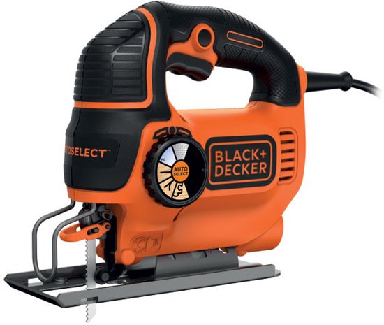 Oranje en zwarte Black+Decker pendeldecoupeerzaag.
