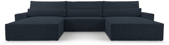 Hoekbank – Luxe Comfort en Functionaliteit – 410 x 85 cm – Slaapfunctie met Ruim Bed – Slijtvaste Stof – DENVER U – Poso 135 Zwart