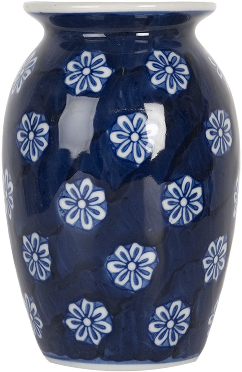Vaas Ø 10x15 cm Blauw Wit Keramiek Bloemen