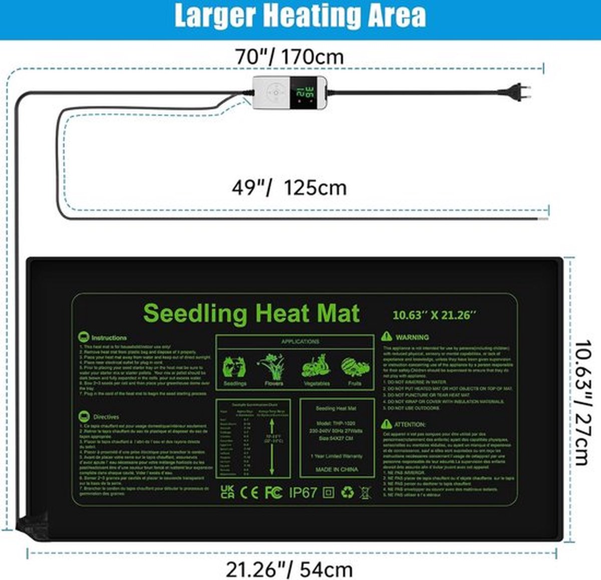 Romberg Verwarmingsmat voor plantenteelt, maat S (40 × 15 cm), 14 W, IP67 waterdichte plantenverwarming voor mini-broeikas en terrarium, geschikt voor BoQube M en L PLUS kamerkassen