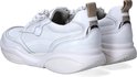 Flanc de deux sneakers blanches en cuir avec fermeture éclair, boucles beiges et détails argentés au talon.