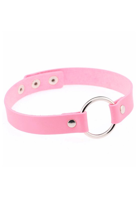 KIMU® Choker Lichtroze Ring - Pu Leer Collar Ketting Halsband Roze Sexy Festival