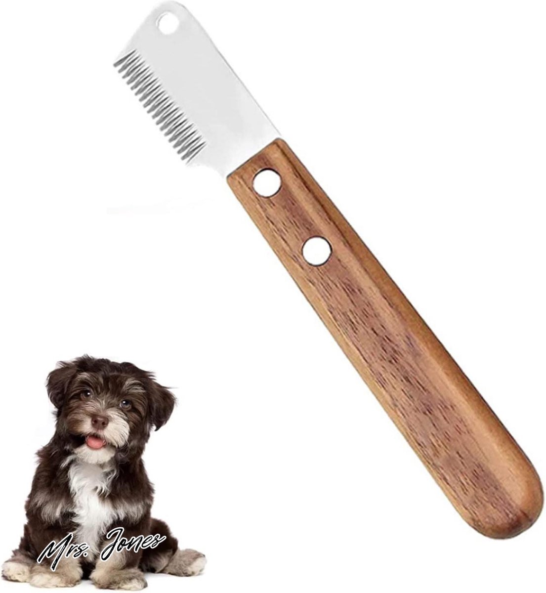 Mrs. Jones Professionele Hond Strippen Gereedschap – Hondenkam en Hondenborstel voor Lang Haar – Ergonomisch Houten Handvat – Geschikt voor Huisdieren .