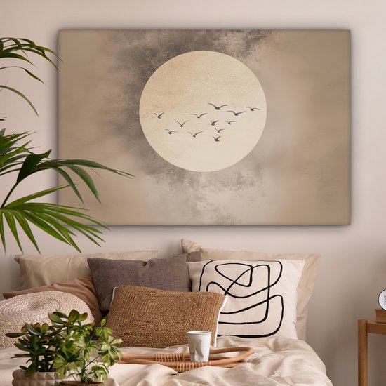 Peinture sur toile 120x80 cm - Décoration murale Vogel - Beige - Japandi - Décoration murale murale salon - Décoration chambre - Accessoires de chambre - Peintures sur toile
