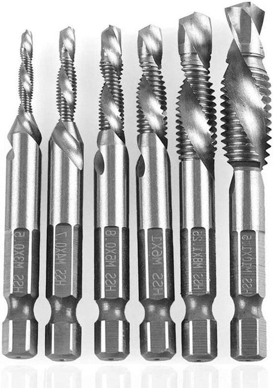 Spiraal Hex Shank Combination Drill Tap Bit Set - 6 stuks 1/4" HSS ...