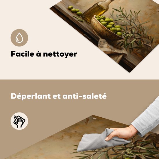 KitchenYeah® Protection plaque induction 81.2x52 cm - Olives - Nature morte - Vintage - Protege plaque de cuisson - Couvre plaque induction - Protecteur d'induction - Cuisine