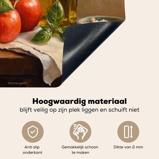KitchenYeah® Protection plaque induction 57.6x51.6 cm - Tomates - Huile d'olive - Nature morte - Protege plaque de cuisson - Couvre plaque induction - Protecteur d'induction - Cuisine