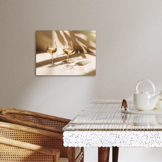 Tableau sur toile 40x30 cm - Décoration murale Vin - Verres à vin - Wit - Accessoires de Décoration murale - Décoration murale Cuisine - Peintures sur toile