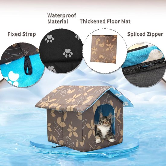 Madame Jones Maison pour chat d'extérieur résistante à l'hiver, imperméable et chaude, pliable avec kussen amovible pour animaux de la rue - Extérieur - Résistant à l'hiver - Imperméable - Pliable - Chaud.