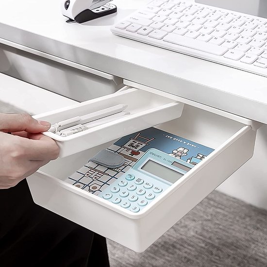 YaGee Set van 2 zelfklevende planken onder het bureau, geweldige opberglade voor werkplekken, staande bureaus, gaming-gevechtsstations met kabelbeheer looppad
