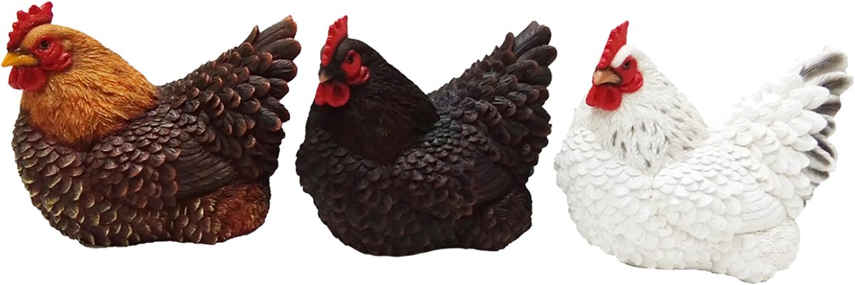 Liggend Beeld van Kip Donkerbruin - Woondecoratie - Beeld van Kip voor in Tuin - Polyresin - Waterbestendig - UV proof - Donker bruin - Huis en tuindecoratie - Buiten - Vogelcadeaushop