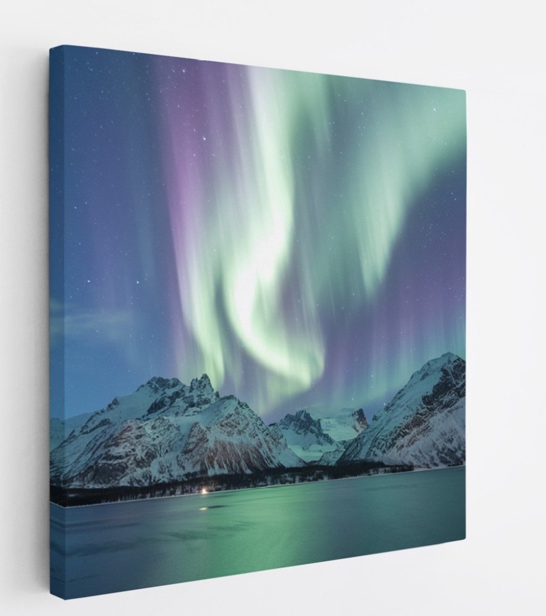 Saammp Canvas Schilderij - Noorderlicht in ijsland - Landschap - Natuur - 40x40 - Foto op canvas - Wanddecoratie - Muurdecoratie Woonkamer - Slaapkamer decoratie - Canvas Print Multicolor