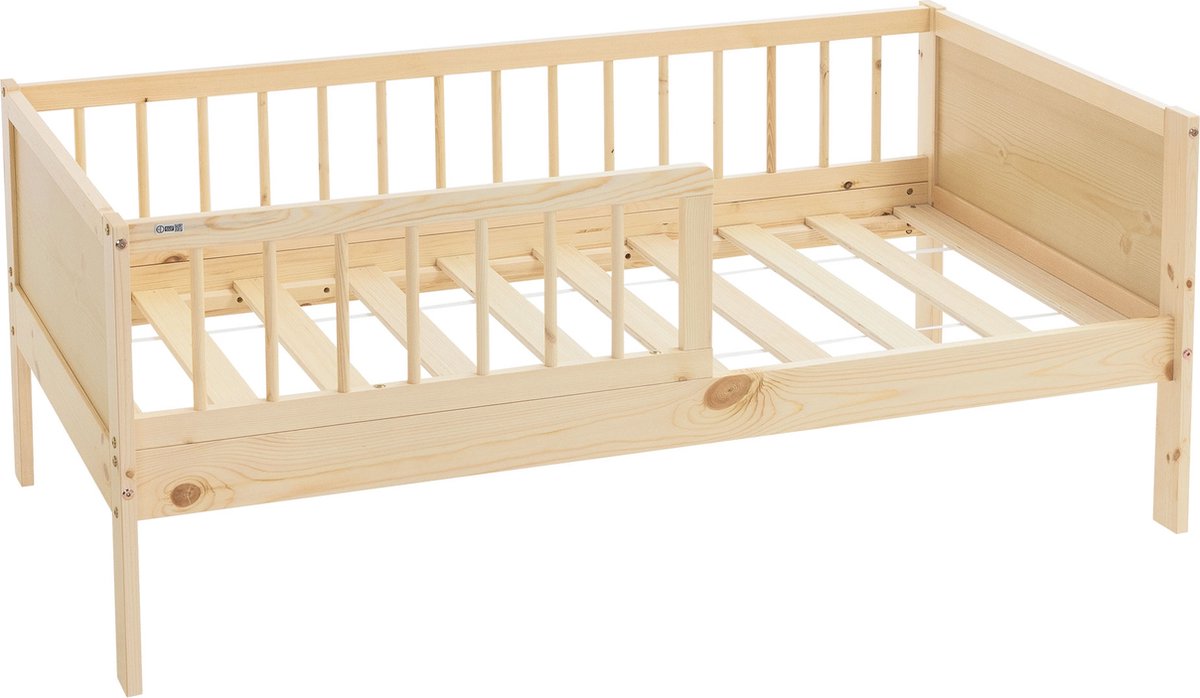 ml-design naturel serie kinderbed 70x140 cm naturel met lattenbodem uitvalbescherming en massief grenenhout stabiel houten bed voor meisjes en jongens junior bed met speelbed kinderbed design en stevig vloerbed voor peuters en kinderen Beige