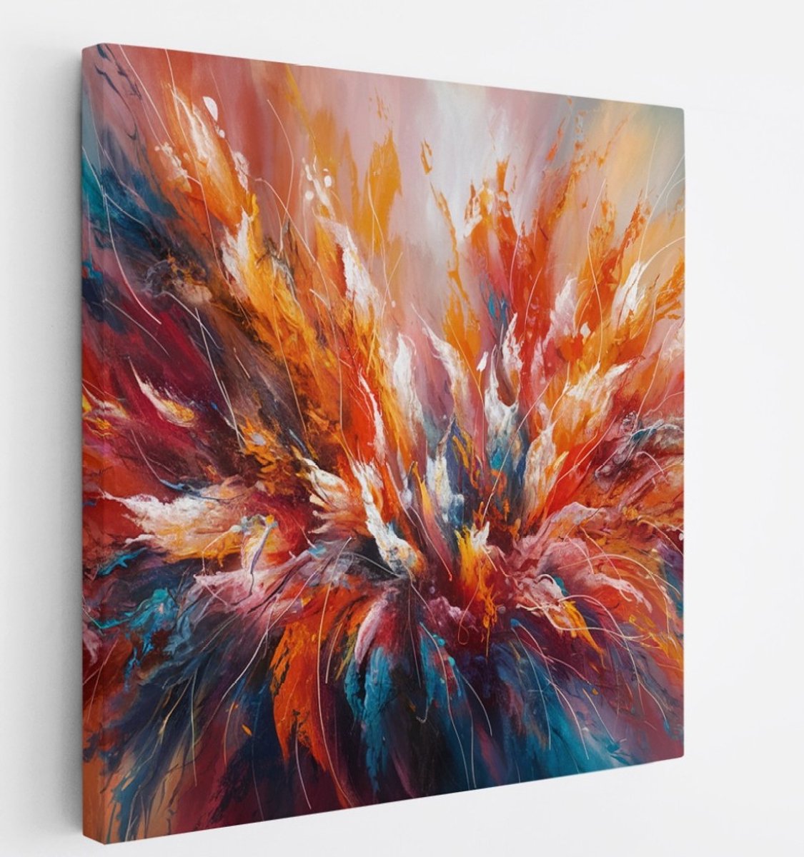 Saammp Canvas Schilderij - explosie van verf - Abstract - 20x20 - Foto op canvas - Wanddecoratie - Muurdecoratie Woonkamer - Slaapkamer decoratie - Canvas Print Multicolor