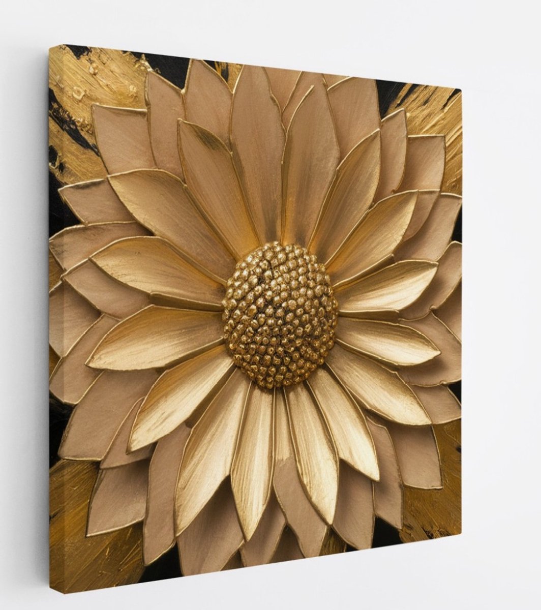Saammp Canvas Schilderij - Goude Bloem - Natuur - Abstract - 60x60 - Foto op canvas - Wanddecoratie - Muurdecoratie Woonkamer - Kantoor Decoratie Multicolor