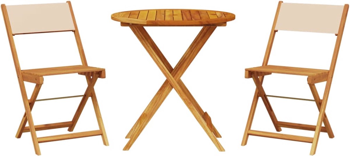 Bistroset van beige stof en massief hout - Acacia Hout - Tuinmeubilair