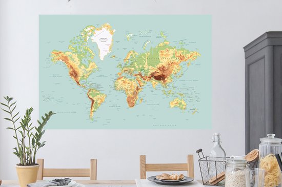 Muurstickers - Sticker Folie - Wereldkaart - Realistisch - Blauw - 120x80 cm - Plakfolie - Muurstickers Kinderkamer - Zelfklevend Behang - Zelfklevend behangpapier - Stickerfolie