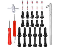 36-delige set - Set met gereedschap voor het verwijderen van bandenventielen - Gereedschapset voor installatie van ventielsteel - Gereedschap voor bandenreparatie