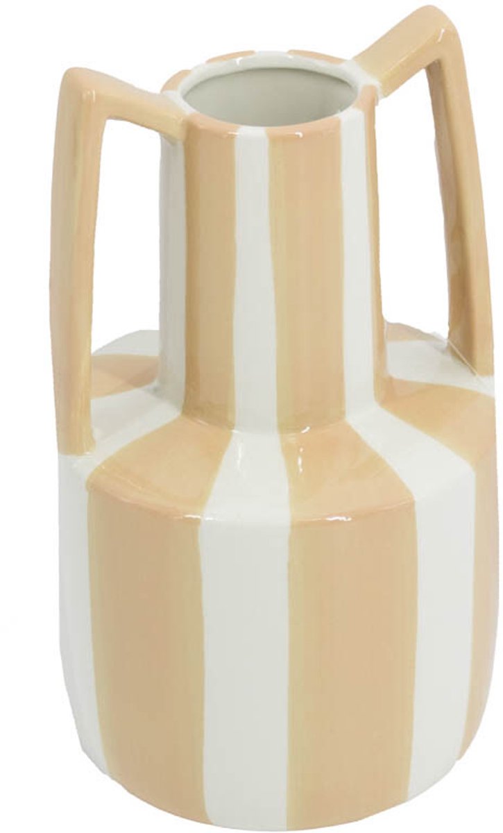 Homebound by Kolony HomeBound by KY | Aardewerk vaas met oren stripe drab | bloemenvaas Taupe