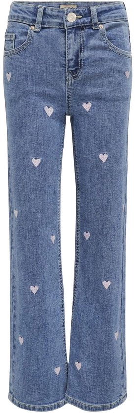 ONLY KOGJUICY WIDE LEG HEART EMB JEANS NOOS Meisjes Jeans - Light Medium Blue Denim Pink Heart Embroidery