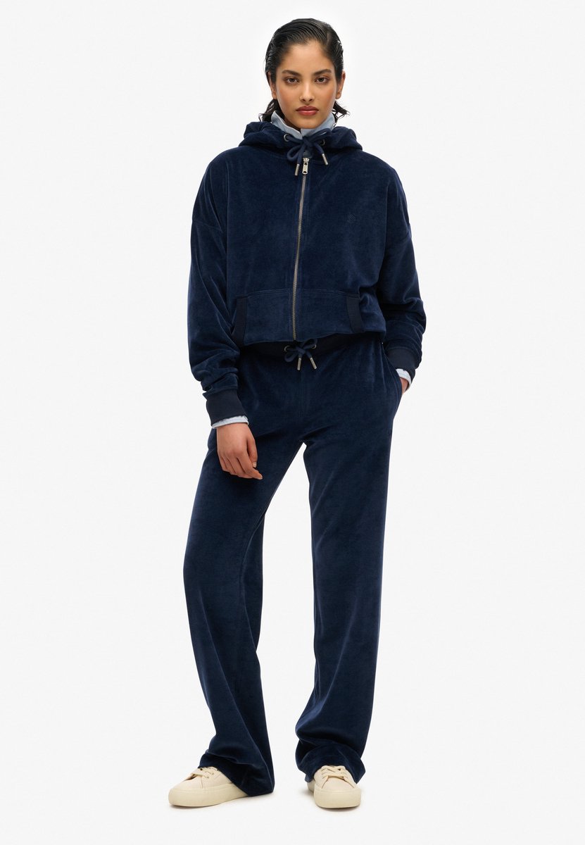 Superdry Velours joggingbroek met wijde pijpen Dames Broeken Marineblauw