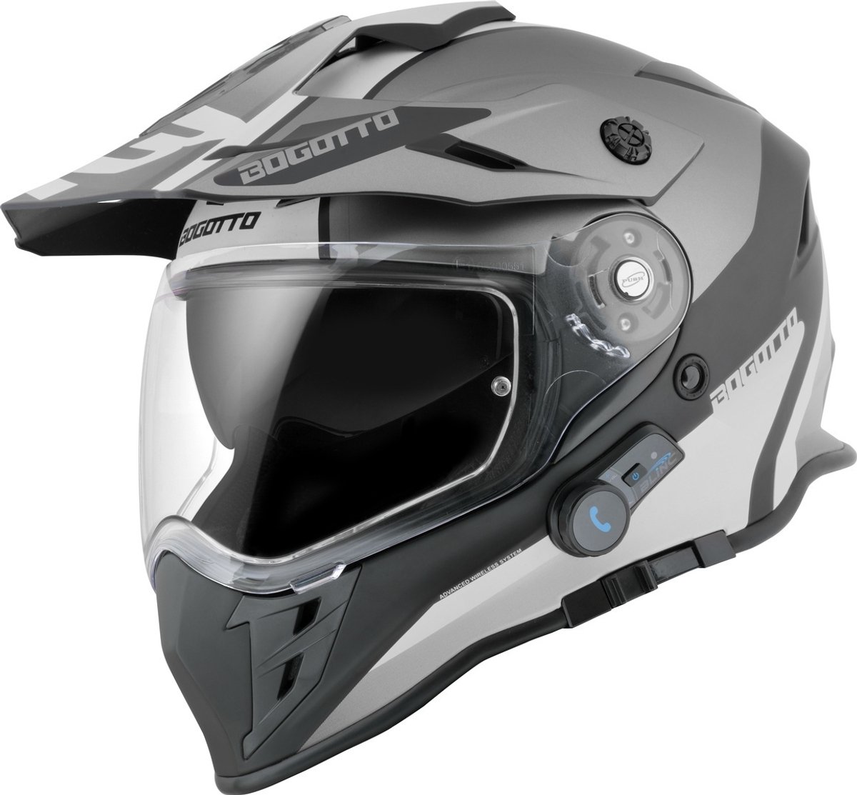 Bogotto H331 BT Tour EVO Zwart Grijs Bluetooth Enduro Helm - Maat S - Helm