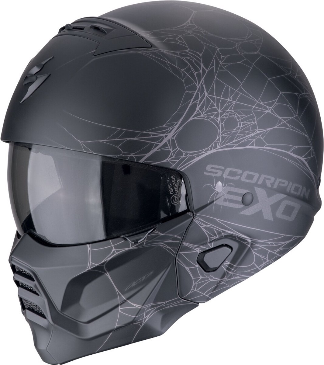 Scorpion EXO-Combat II Spiderweb Zwart Zilver Jethelm - Maat XS - Helm