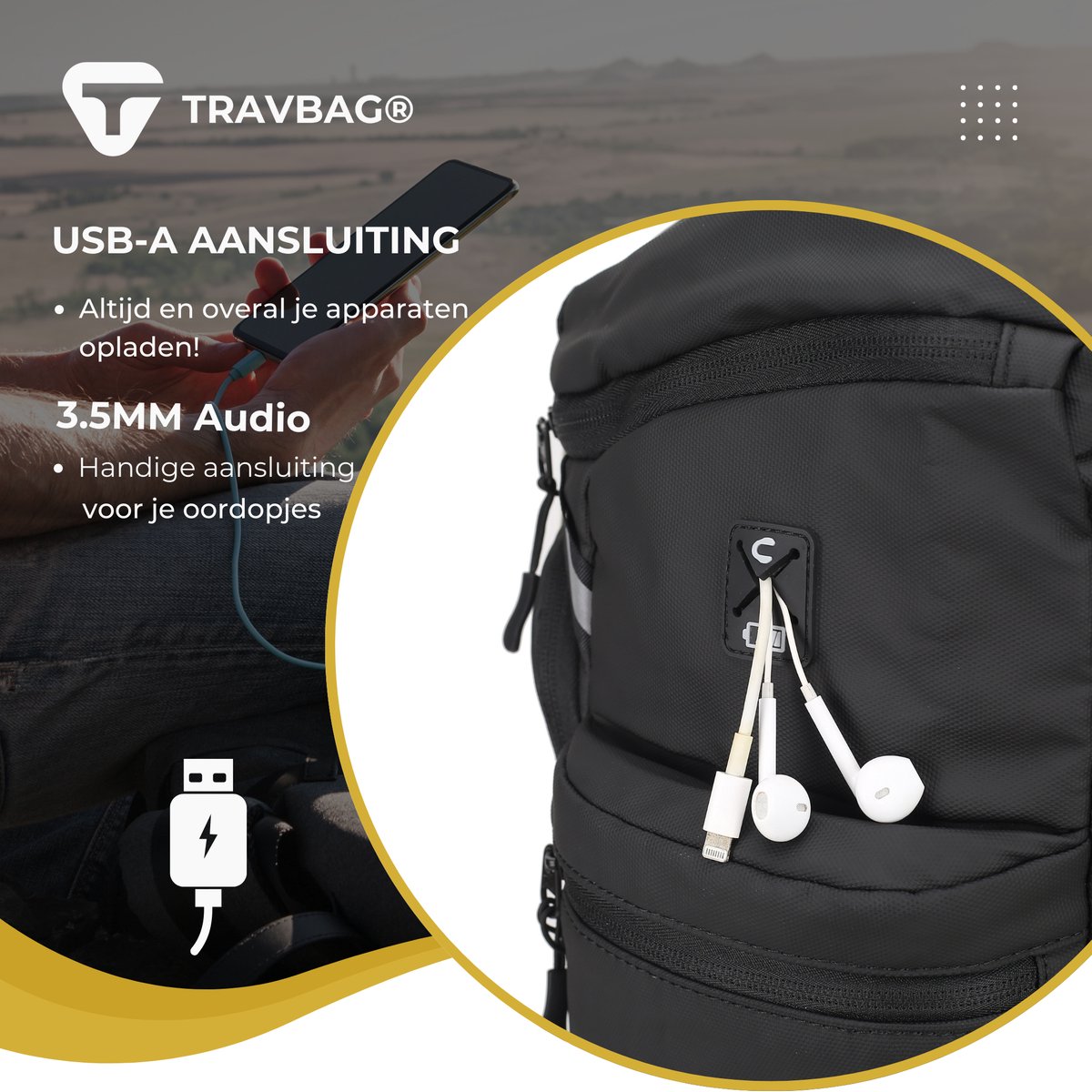 TRAVBAG® PIONEER - Rugtas - Rugzak - School Tas - 50 Liter - Thermo vak - Koel vak - Meerdere kleuren - Backpack Reistas - Draagcomfort - Functioneel - Anti diefstal - Laptop - 17 inch - Waterafstotend - USB Oplaadpoort - Schoenen vak – foto 4