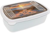 Boîte à pain blanche - Lunchbox Aperçu - Plage - Dunes - Coucher de soleil - Boîte à lunch 18x12x6 cm