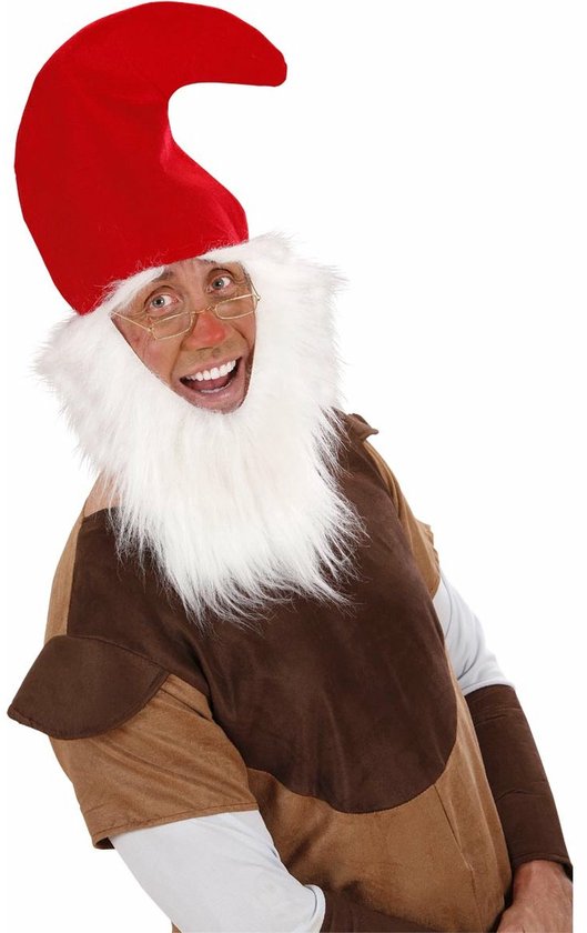 Rode Kaboutermuts - met baard en wenkbrauwen - Dwergen - verkleed accessoires