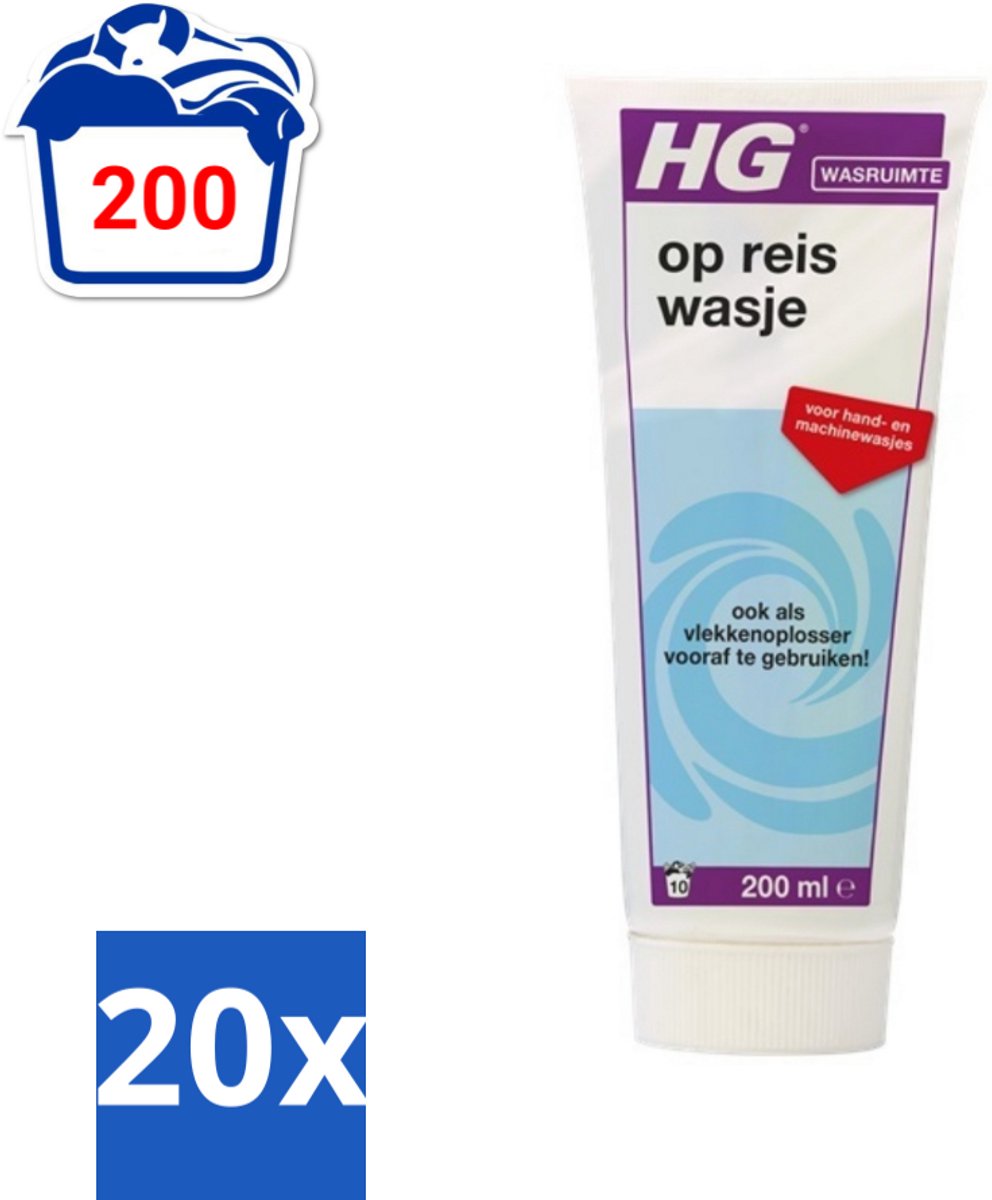 20 x HG Op Reis Wasje 200 ml - Op Reis Wasmiddel - Wasmiddel Voor Reizen - Wasmiddel Met Wasverzachter - Wasmiddel Voor Vlekken - Handwas