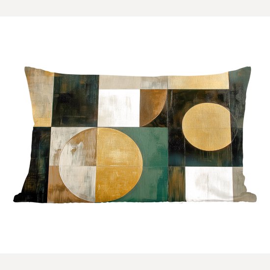 Coussin à motif géométrique abstrait doré, bronze et vert.