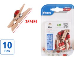 Decopatent - 10 Stuks Mini Fotoknijpertjes - Met Liefheerstbeestje decoratie - 25mm Lang - Kaartknijpertjes - Kleine mini wasknijpers - Hout - Kaarten Kerstkaart knijpers - Houten clips voor fotos