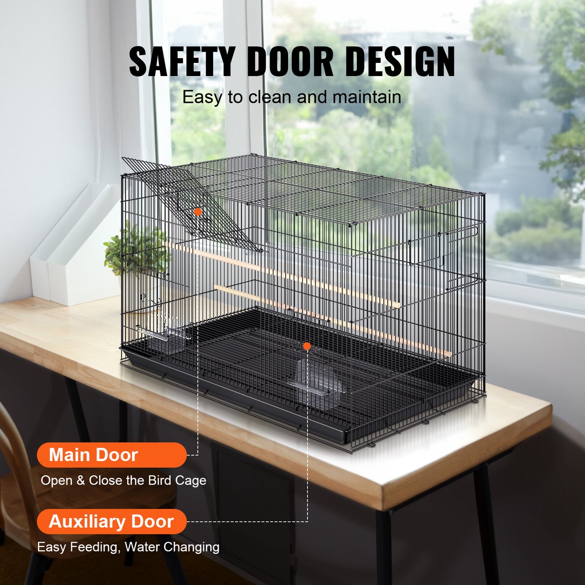 VEVOR Vogelvolière 76x46x45,5cm Vogelkooi Gemaakt van Q195 Koolstofstaal Vogelhuis voor 2-3 Middelgrote tot Grote Vogels Volière met Veiligheidsdeur Vogelhuis Vogelbouwer Zwart thumbnail 5