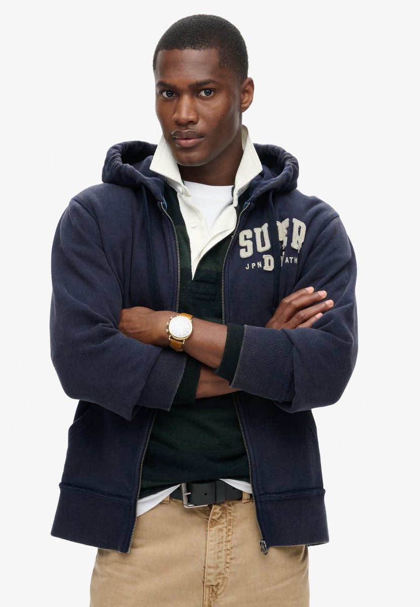 Superdry Vintage Athletic Ziphood Vest Heren Marineblauw