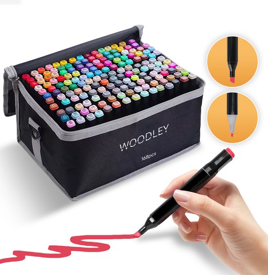 Foto: Woodley dubbelzijdige stiften 168 kleuren voor volwassen en kinderen markeerstiften dubbelzijdige stiften twinmarkers alcohol markers