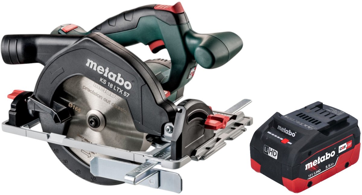 Metabo KS 18 LTX 57 Accucirkelzaag 18 V 165 mm + 1x LiHD accu 5,5 Ah - zonder oplader