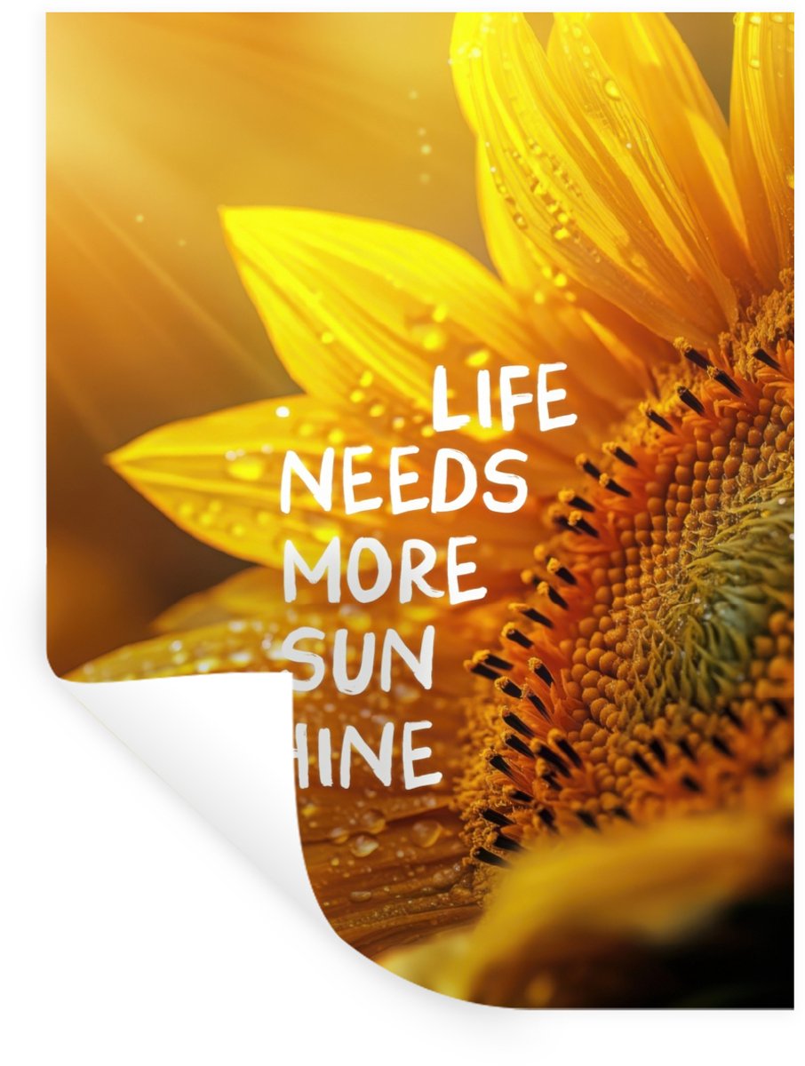 Muurstickers - Sticker Folie - Zonnebloem - Close up - Geel - Quote - 60x80 cm - Plakfolie